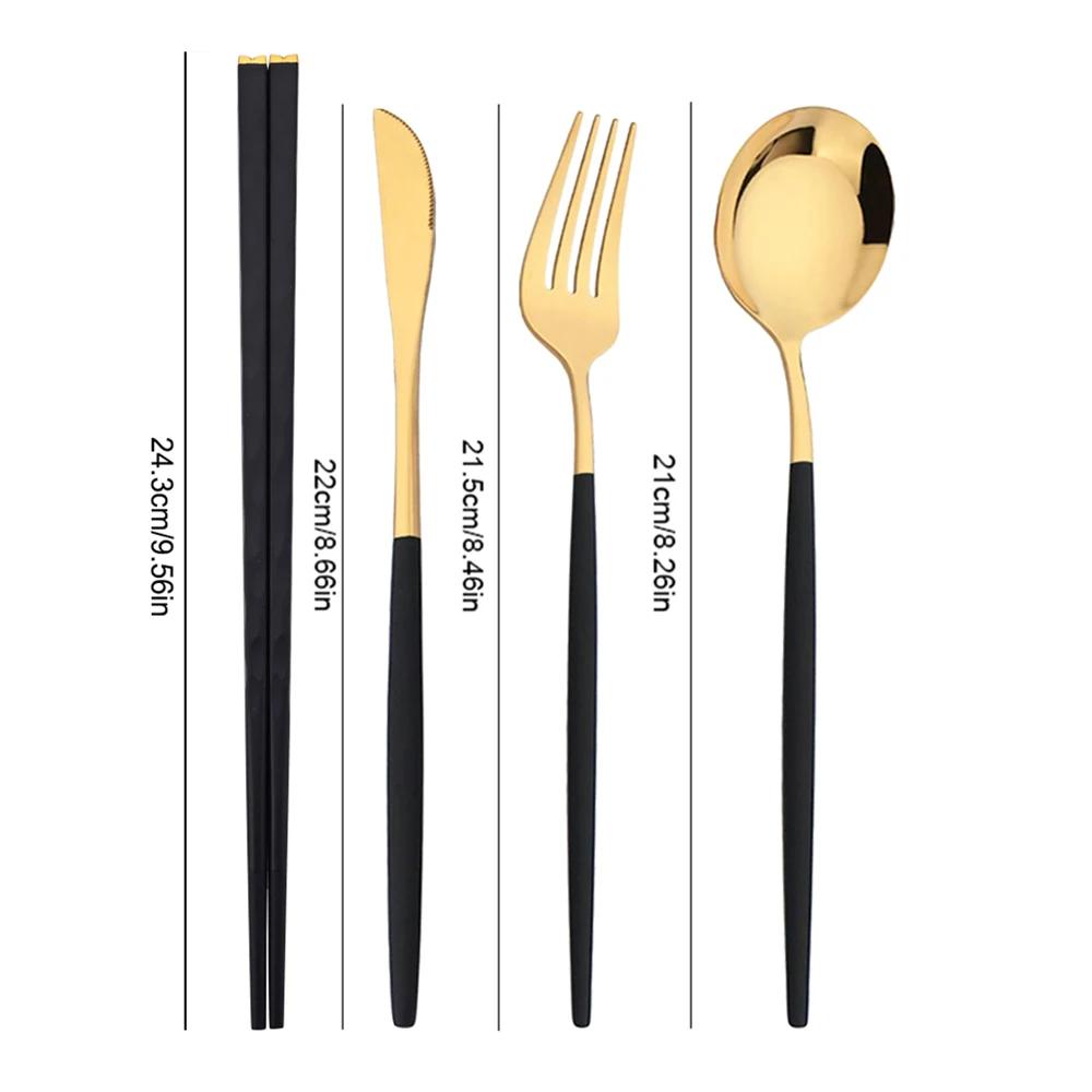 Черный золотой корейский столовый набор 15-20 предметов роскошный набор столовых приборов из нержавеющей стали столовая посуда нож вилка ложка палочки для еды набор столовых приборов