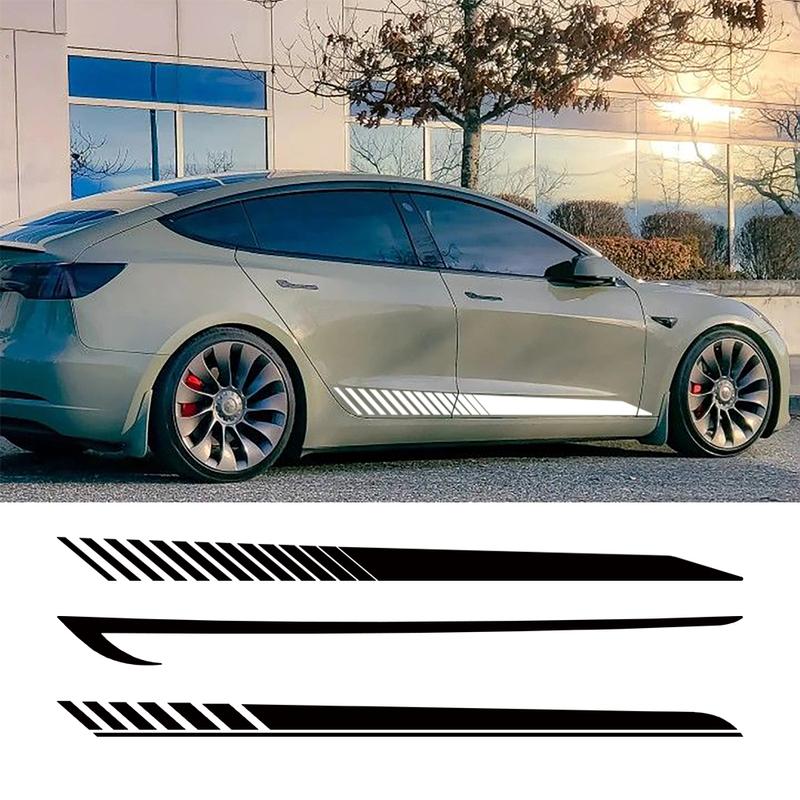 Виниловые боковые наклейки на автомобиль для Tesla Model 3, полосы на борт кузова, гоночный стиль, декоративные наклейки, наклейки для модификации, 2 шт.