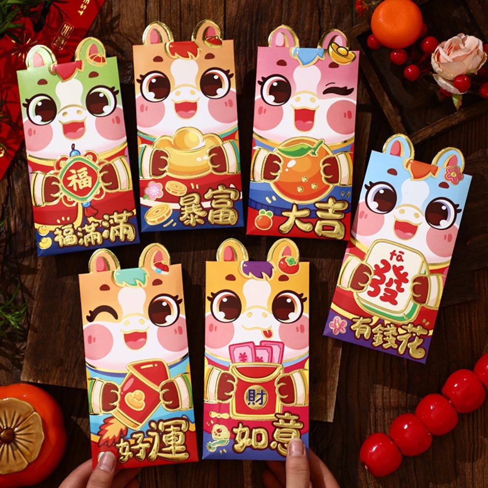 6pcs Horse Year Chinese Red Envelopes Red Color Tradition Lucky Money Envelopes Cartoon Cartoon Red Packets Gift