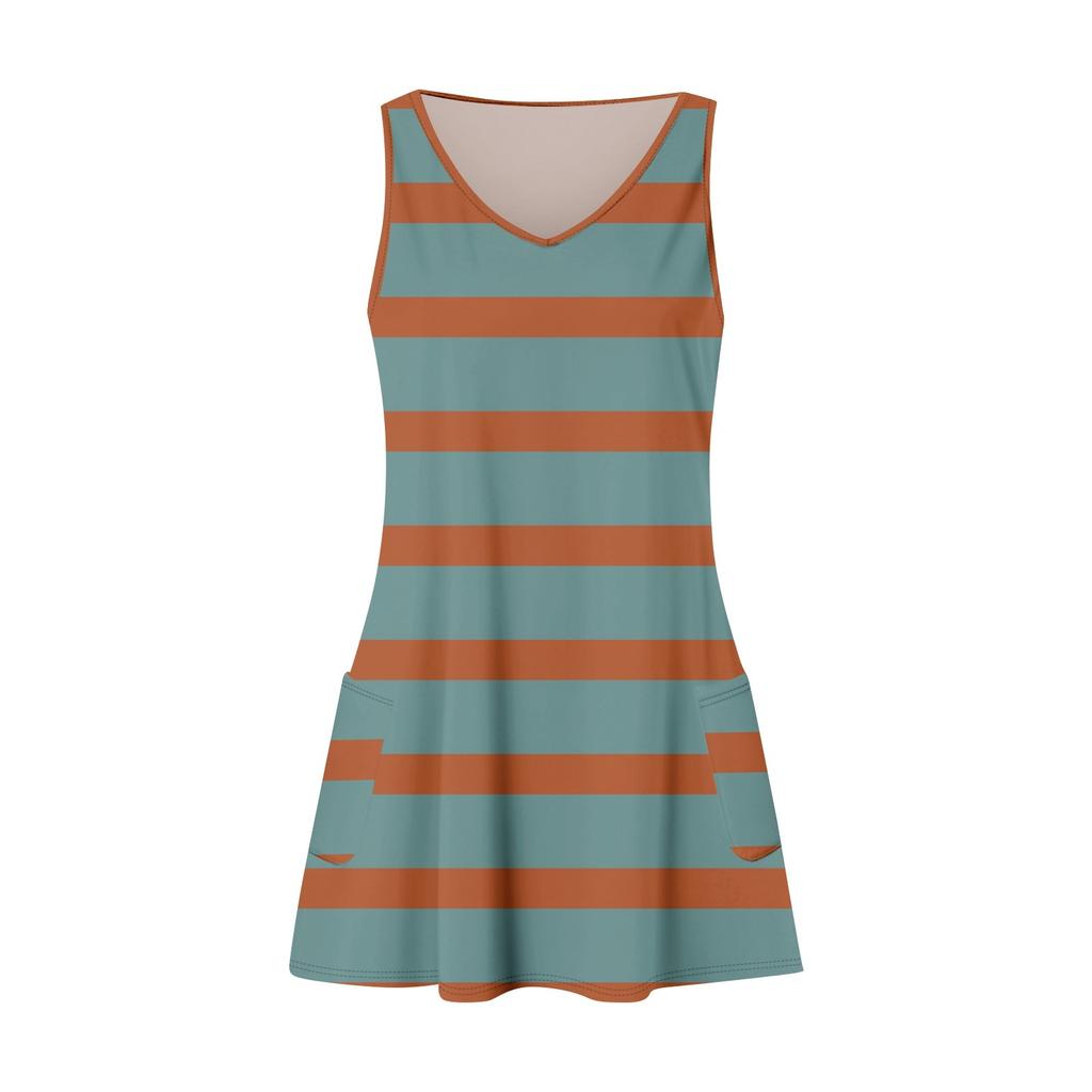 Women's Casual Print Summer Bohemian Beach Dress With Pockets V Neck Tank Dress