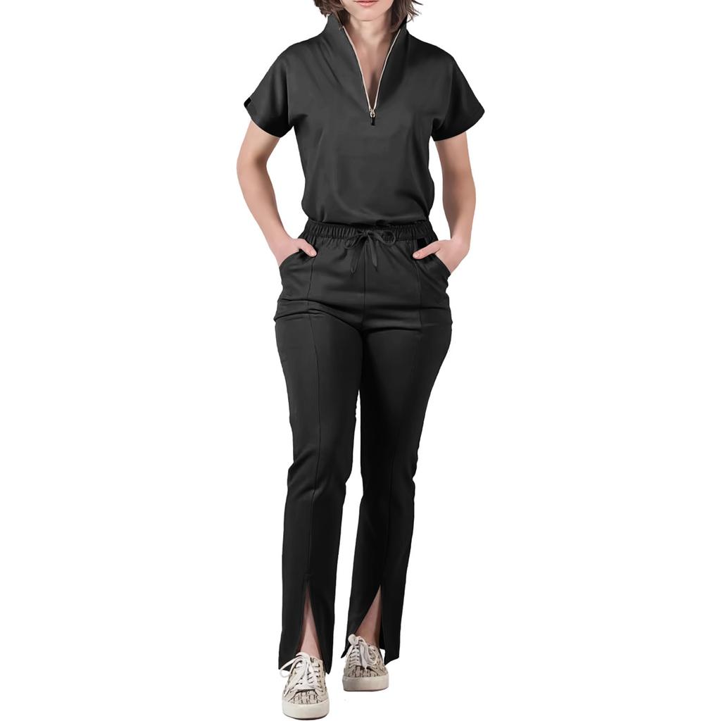 Women's Loose And Comfortable V-neck Short Sleeved Workwear With Multiple Pockets Suit Set