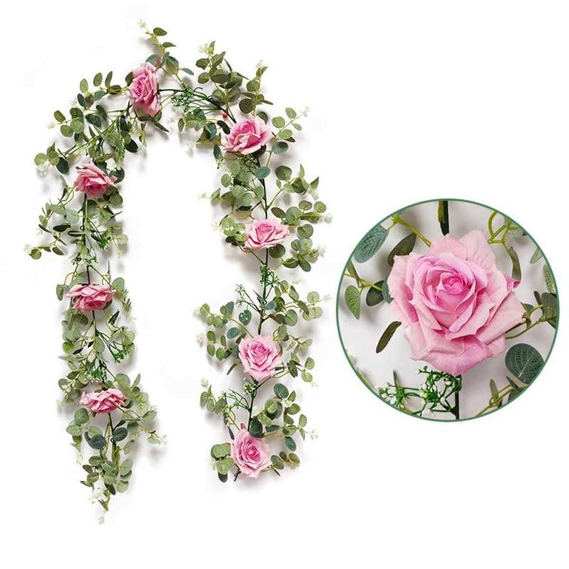 185cm Faux Leaves Floral Artificial Flower Eucalyptus Garland Camellias Silk Rose Peony Vine Decorations for Wedding Wall Decor Garden Home Party