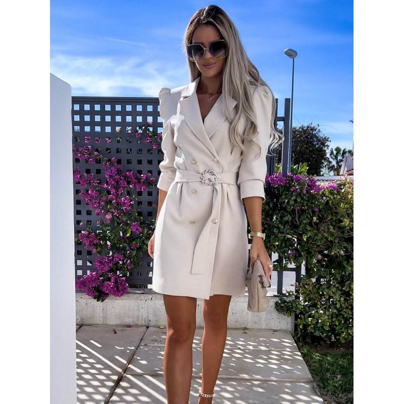 Tooxika Женский новый OL пригородный костюм воротник двубортный талия однотонный тонкий платье с поясом