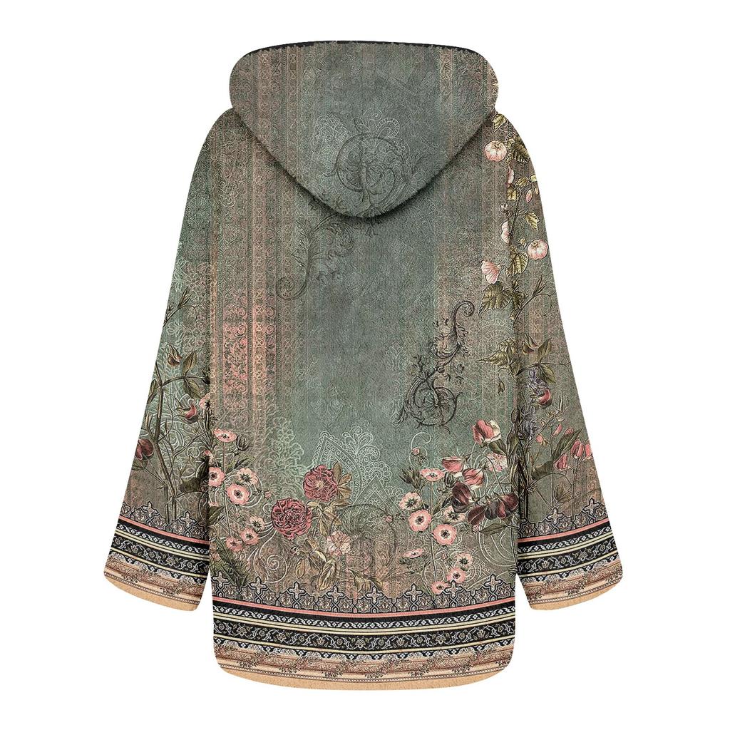 Женская модная зимняя плюшевая куртка с цветочным принтом и длинными рукавами