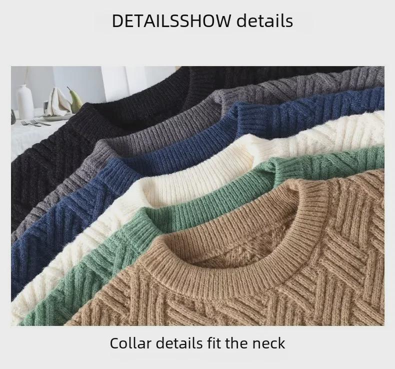 Мужской однотонный свободный свитер с круглым вырезом - повседневная плетеная вязка для осени и зимы