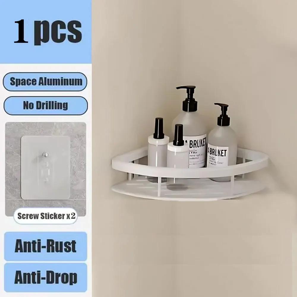 Kitchen Storage Bathroom Shelves Organizer Aluminum Alloy Shower Shelf  Accessories Shampoo Rack Multi-scenario No Drill Shelf