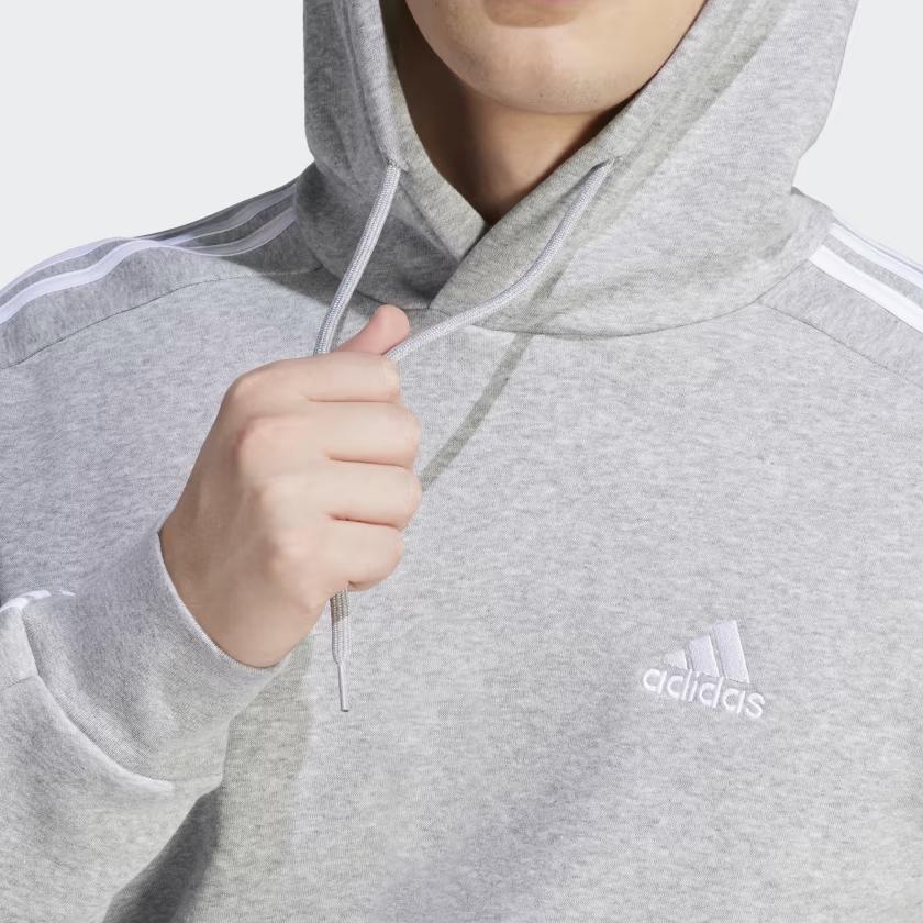 adidas Men's Essentials Fleece 3-Stripes Hoodie Medium Grey Heather IJ6474