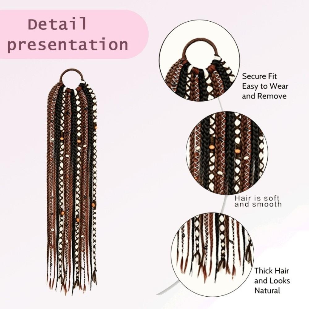 Beaded Accents Braided Ponytail Extension Hand Woven Boho Braid Dreadlock Hairpiece  Daily Styling