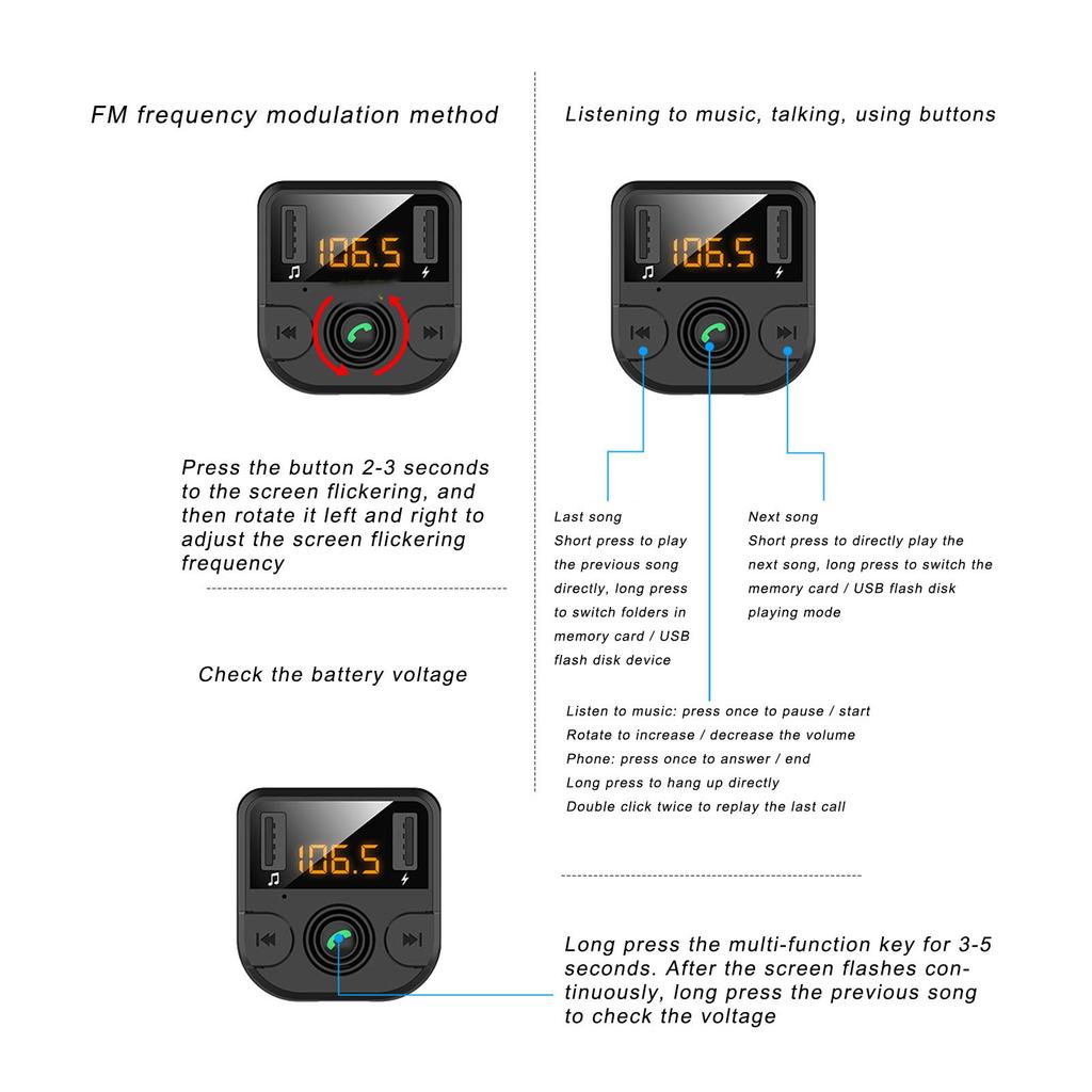 Multifunction LED Car 5.0 FM Transmitter Hands Calling MP3 Player Dual USB Fast Charging