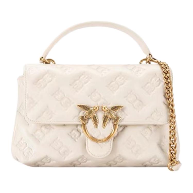 PINKO Love Bag Puff Concave Embossed Pattern Lambskin Medium Shoulder Crossbody Tote Women bags White 100043-A2JX-Z14Q