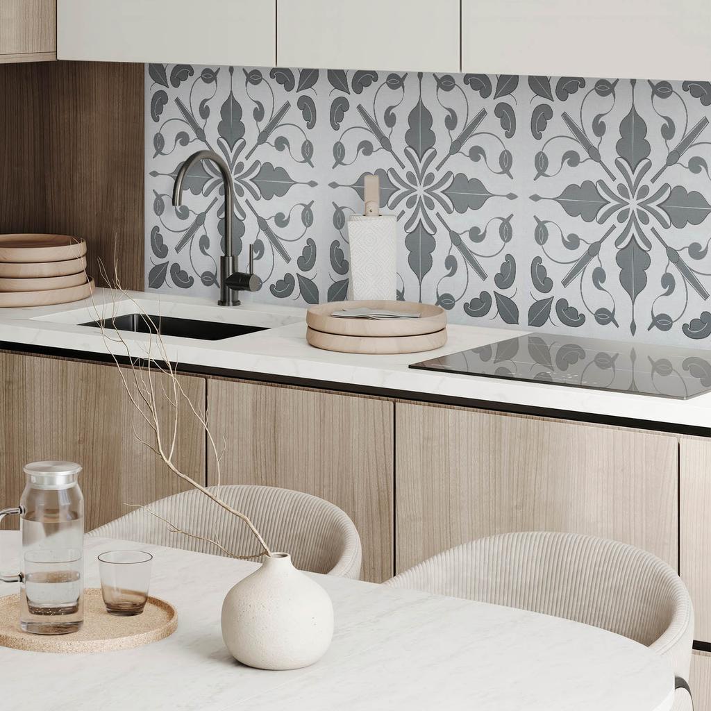 Ready-to-install printed vinyl panel 100x50 cm, plant motif in symmetry