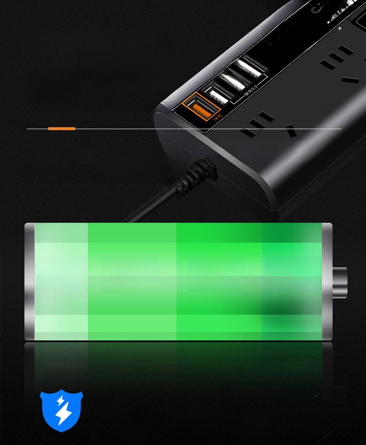 Автомобильный инвертор с двойным напряжением, быстрой зарядкой через USB и цифровым дисплеем (12В/24В до 220В)