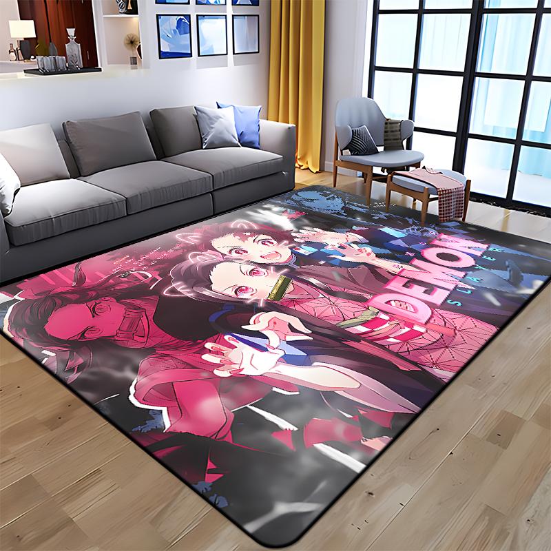 Demon Slayer Art Print Floor Mat Living Room Game Room Carpet Camping Picnic Mat Doormat Floor Mats Anime Room Decor Area Rug