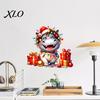 Festive Atmosphere Decoration Elements Cartoon Hippo Christmas Wall Decal, Cute Sticker with Colorful Lights & Creative Gift for Kids Xmas Balls,
