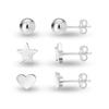 S925 Sterling Silver Jewelry Small Set of 3 Pairs Classic Ball Star Heart Stud Earrings for Girl Teen Women