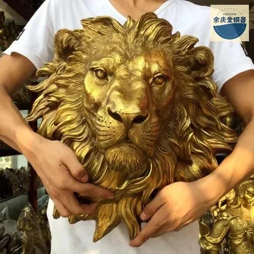 42 см заводская настенная подвесная скульптура в виде головы животного, льва-самца, народная бронзовая медная статуэтка-маска для дома, львиная голова