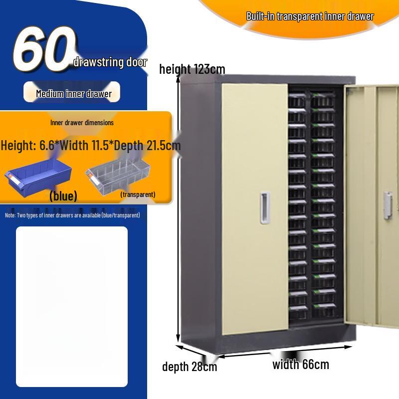 60-Drawer Transparent Parts Storage Cabinet with Door