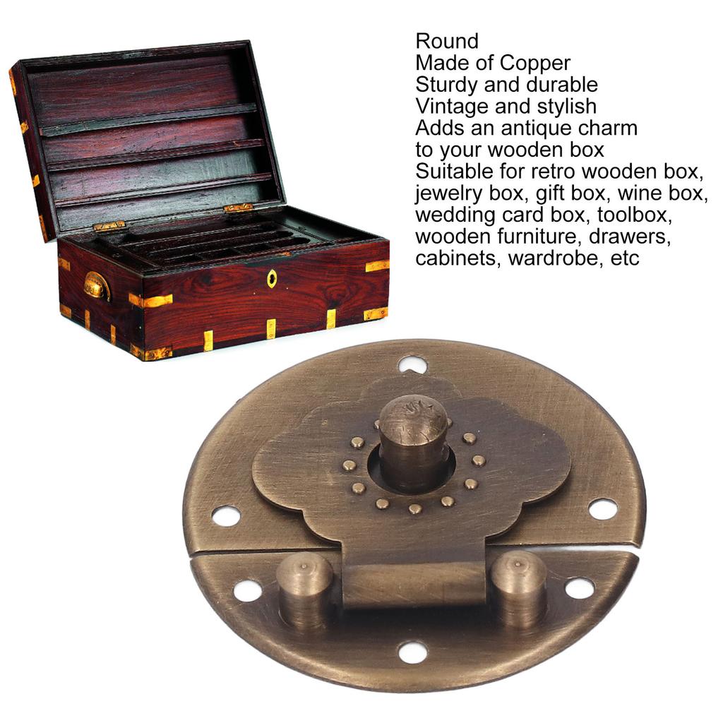 Round EmNaBossing Copper Hasp Retro Wooden Box Lock Clasp Decorative Hasps for Wedding Card Boxes Wine Boxes