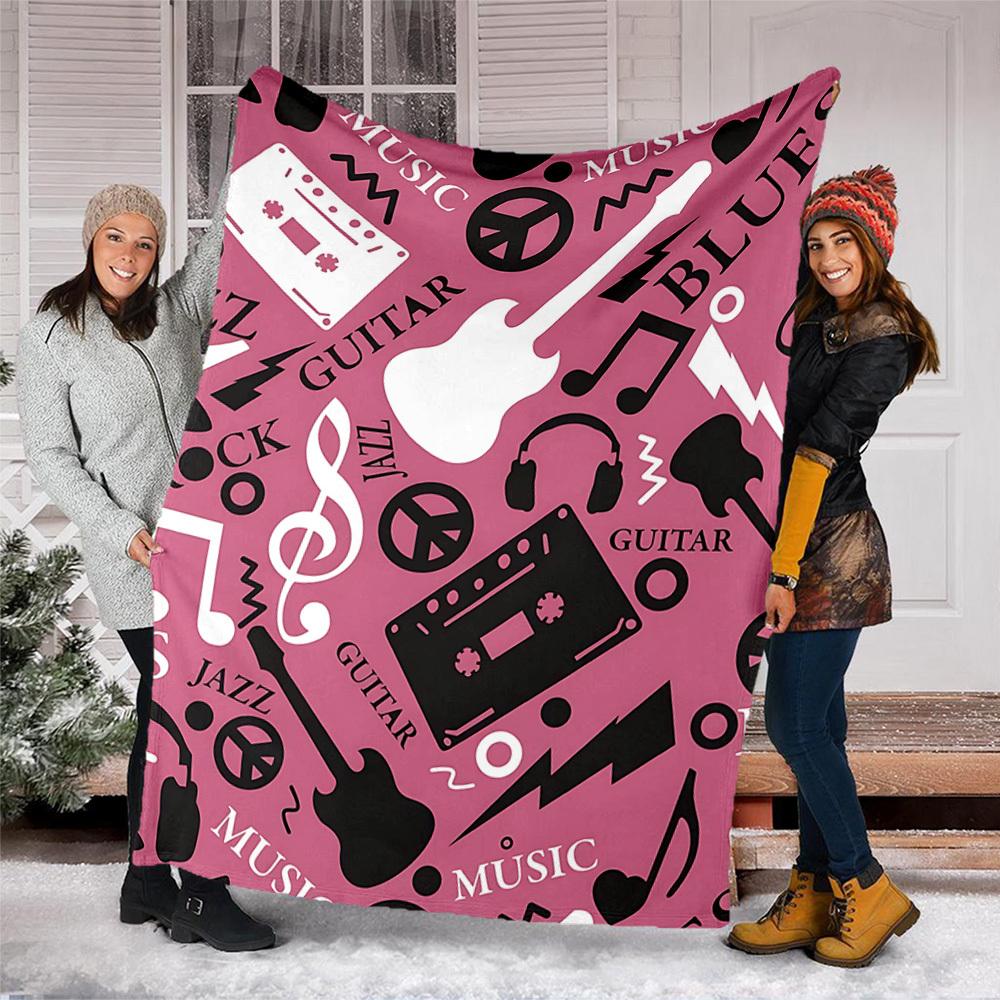 1pc Music Symbols Print Outdoor Blanket, Lightweight Polyester,