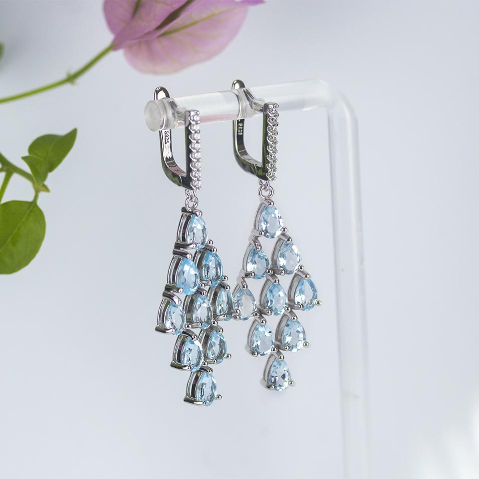100% Natural Sky Blue Topaz Dangle Earrings 925 Sterling Silver 9.0ct Gemstone Fine Jewelry for Women Wife Gift Elegant
