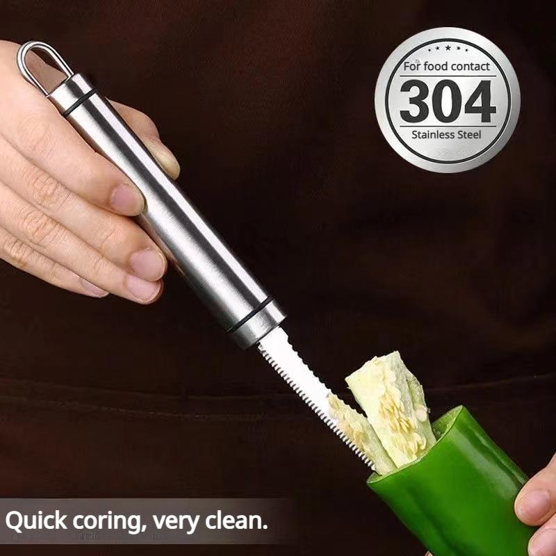 Stainless Steel Chili Pepper Corer Bitter Melon Chili Pepper Seed Remover Coring Knife Vegetable Cutter Kitchen Items