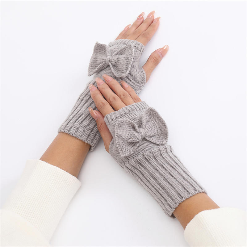 Half Fingerless Gloves Women Mitten Winter Warmer Kawaii Sleeve Soft Girls Clothes Winter Bow Knot Knitted Gloves Gift