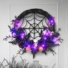 Halloween Wreath With Led Lights, Scary Halloween Rose Web Wreath Horror Skull Vine Wreath Decoration For Front Door Walls Fireplace Windows