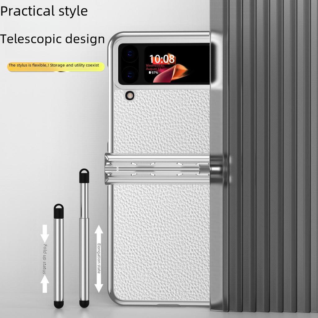 Electroplated Leather Case with S Pen Holder for Samsung Z Flip4/3 (5/6 Double Hinge)