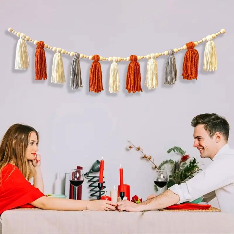 2M Wood Beads Creative Thanksgiving Day Window Wall Tassels Handmade Gifts Ornaments Hanging Decorative Home Decoration