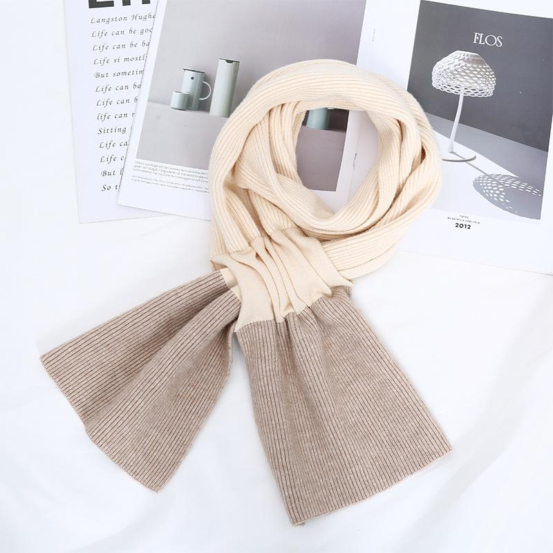 Autumn and Winter New Compact Couple Scarf Open Cross Knitted Shawl Scarf Two Color Splicing Couple Scarf