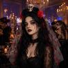 Lace Mesh Ghost Bride Headband Gothic Halloween Rose Headband  Day Of The Dead