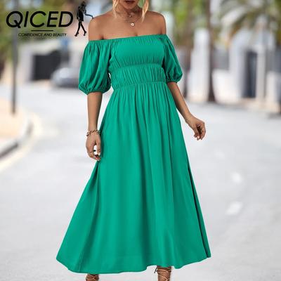 Сплошной цветной принт, весна-лето, одно плечо, с коротким рукавом, женское платье