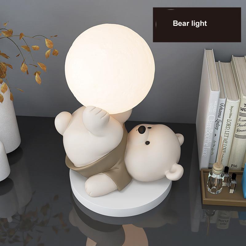 Home Decor Cute Bear light Statue Desktop Decoration Cartoon Animal Small Sculpture Nordic Living Room Porch Figurine Room Decor