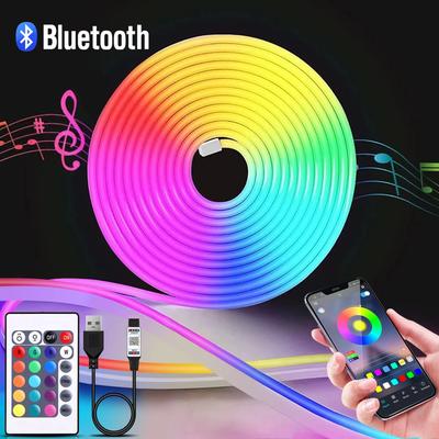 Неоновая лента RGB LED 5V USB Неоновая вывеска Лента 1-5м Управление через Bluetooth приложение и пульт ДУ Водонепроницаемая Комнатная Вечеринка Декорация