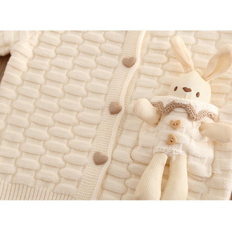 Autumn and Winter New Girls' Knitted Sweater Set, Children's Cardigan Two-piece Set, Top Half Skirt Cartoon Rabbit Red