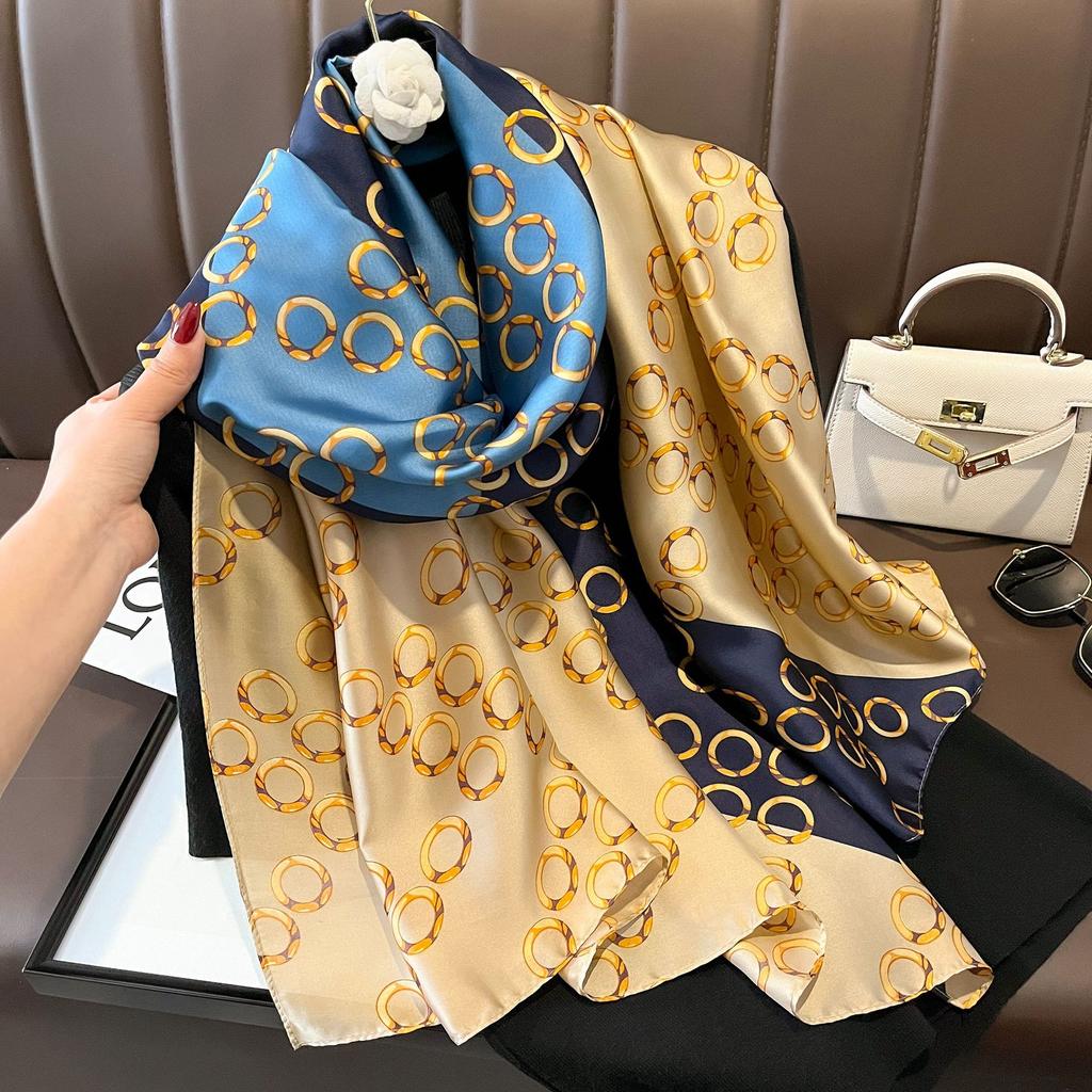 New Spring and Autumn Retro Floral Cranes Temperament Simulation Silk Large Long Scarf Sunscreen Outwear Shawl Female Silk Scarf