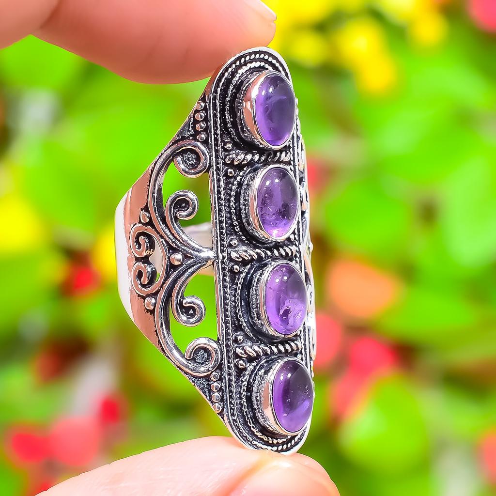 Sage Amethyst Gemstone Handmade 925 Sterling Silver Jewelry Ring Size 7.5 J7K60