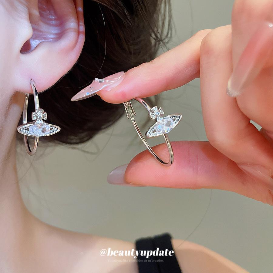 Серебряный Жемчуг Циркон Сатурн Геометрический Ear Cuff – Высококачественные Модные Серьги