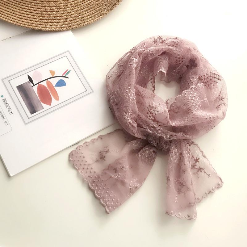 Spring and Autumn Korean Lace Scarf Solid Color Long Strip Small Scarf Neck Protection Hair Decoration Scarf Ribbon Winter Scarf