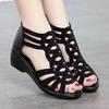 Fashion New Roman Foreign Trade Sandals Wedge Heel Rear Zipper Hollowed Fish Mouth Thick Sole One-word Versatile Women's Shoes