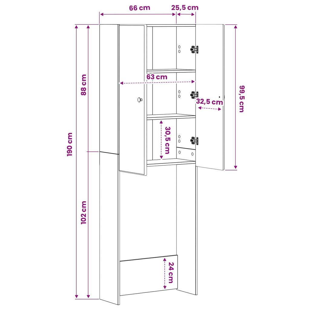 Bathroom Cabinet BREDA Artisan Oak 66 x 25.5 x 190 cm