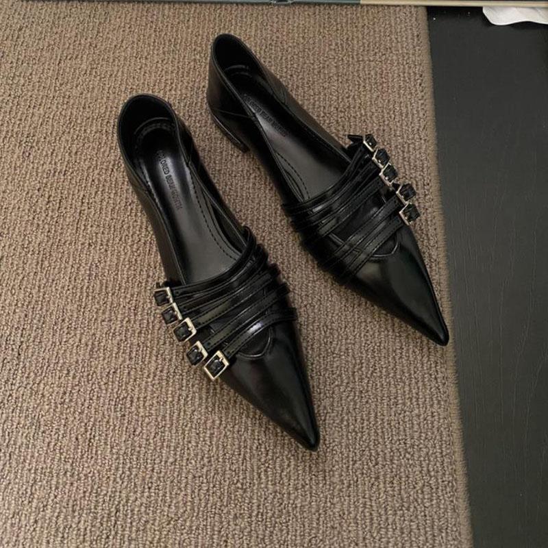 Модные женские туфли на плоской подошве 2024 года, дизайнерские роскошные туфли с пряжкой, модные женские туфли на плоской подошве с открытым носком, повседневные женские сандалии-мюли