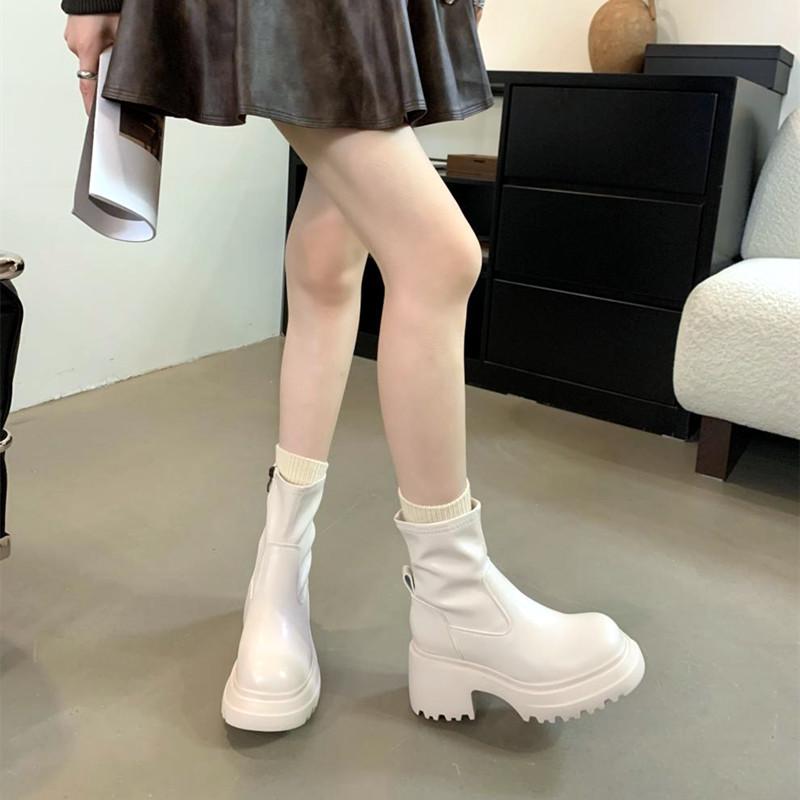 Модные черные ботильоны из мягкой кожи женские с боковой молнией ботинки на платформе для женщин на массивном каблуке нескользящие осенние теплые байкерские ботинки женские