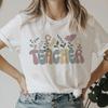 Модная Футболка с Принтом Буквы Цветы Учитель Эстетика Графическая Белая С коротким рукавом Полиэстер Женская Футболка