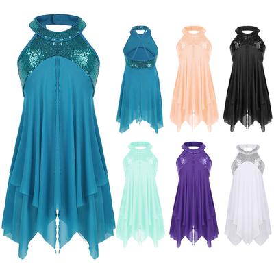 Платье-купальник без рукавов с лямкой на шее и блестками, перекрещивающееся на спине, нестандартное платье-купальник, современные лирические танцевальные костюмы для девочек