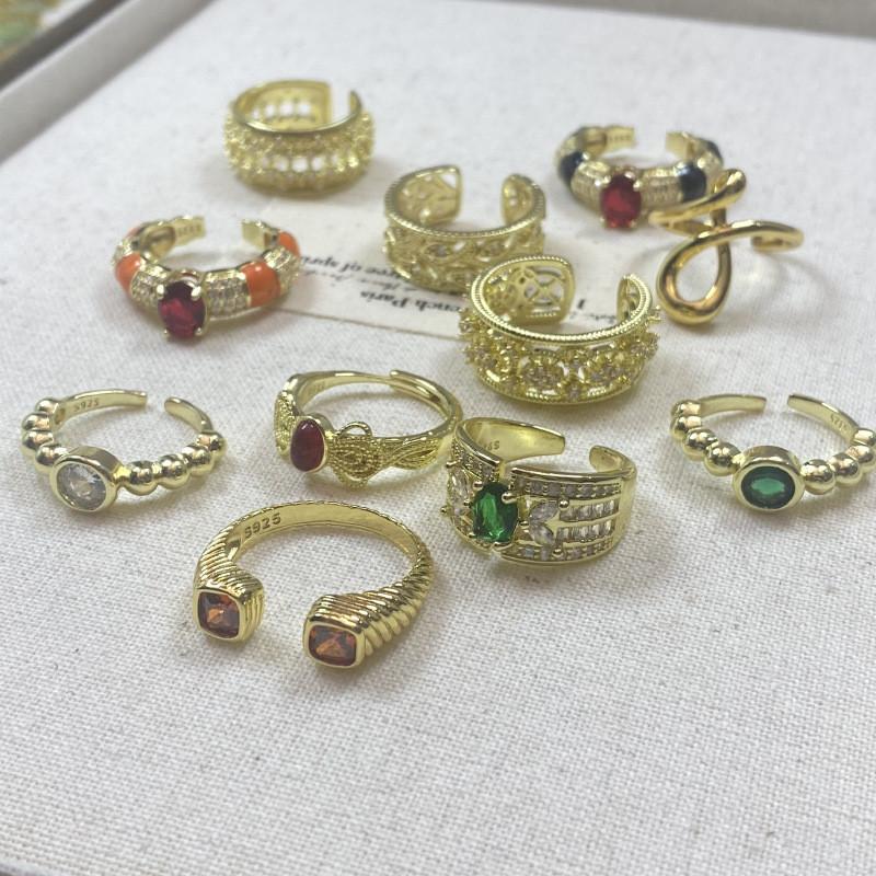 Fashionable Copper Open Adjustable Ring For Women Embellished With Colorful Zircon Stones