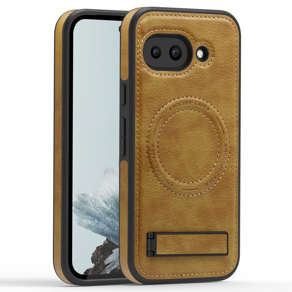 Для чехла Google Pixel 9a, совместимого с MagSafe, с подставкой, кожаная задняя крышка для телефона