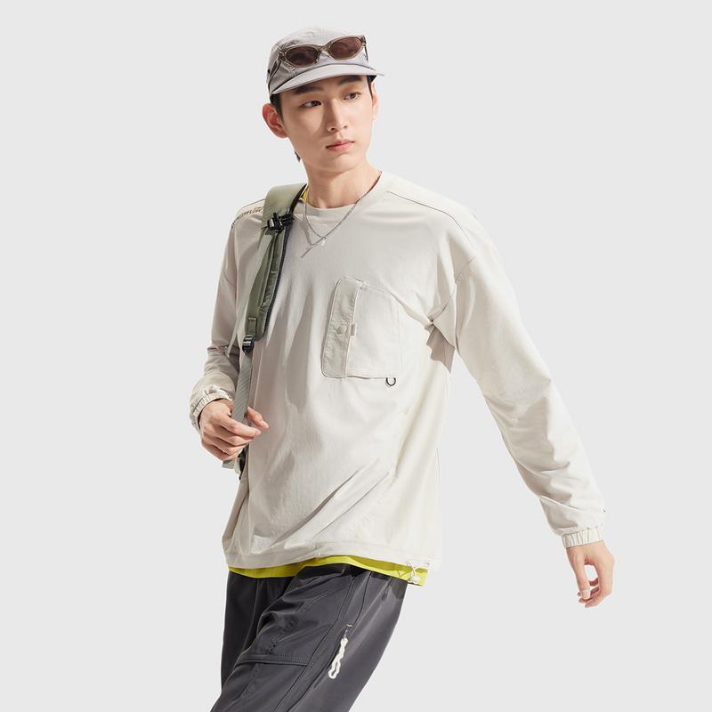 Li-Ning Outdoor Series Casual Round Neck Simple Pullover Loose Solid Color Sports Long Sleeve T-Shirt Men Tops ATLV283-2