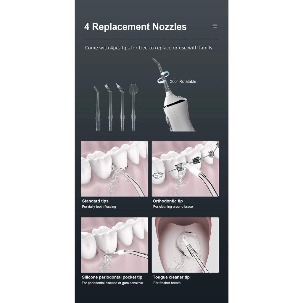 Оральный ирригатор 40-140PSI Зубной скалер 5 скоростей Водяная нить Перезаряжаемый стоматологический струйный очиститель воды 300 мл IPX6 Водонепроницаемый очиститель зубов