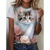 Women Cat Print Design Harajuku Casual Short Sleeved Top Fashionable Trend